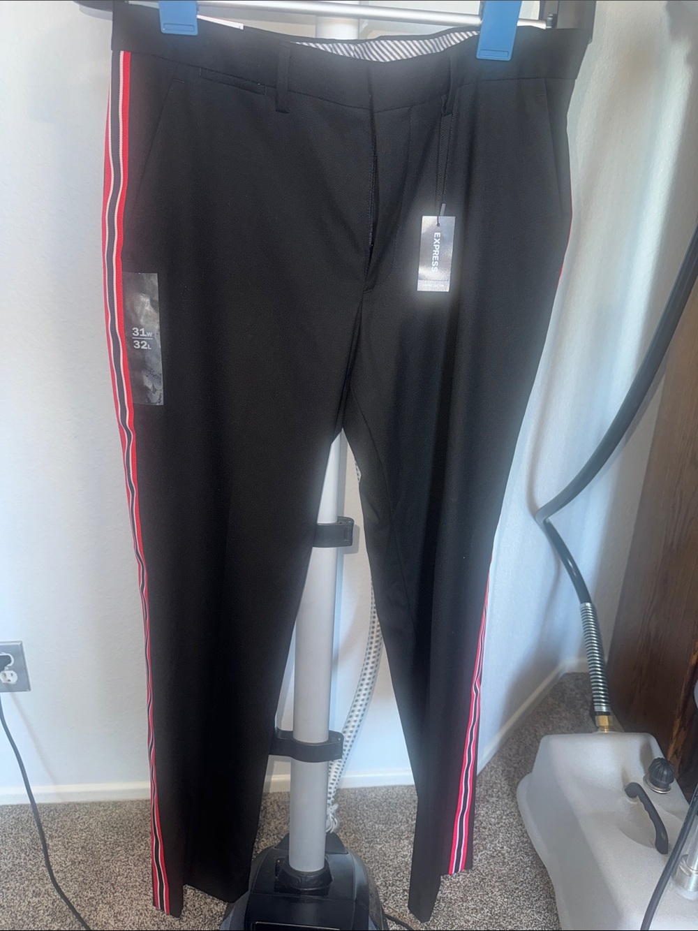 Women’s Black Dress Pants with Red Side Stripe